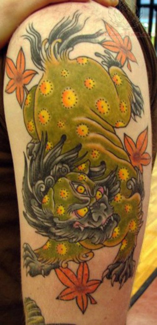Leaves And Foo Dog Tattoo